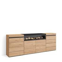 KOMMODE mit Schubladen, Elektrokamin, eiche, 214/35/75cm - Eichefarben/Beige, Holzwerkstoff (214/75/35cm) - Skraut Home