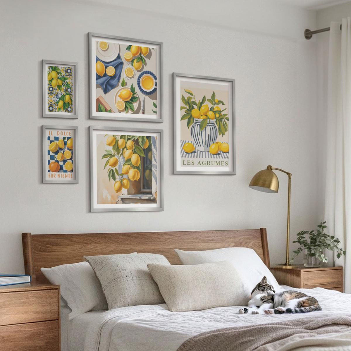 BILDER SET 5er Set - 50x50 cm & 20x30 cm & 40x60 cm Silberner Rahmen - Rustikale Cocktails mit Olivenblüten - Silberfarben, Kunststoff (40/60cm) - TULUP