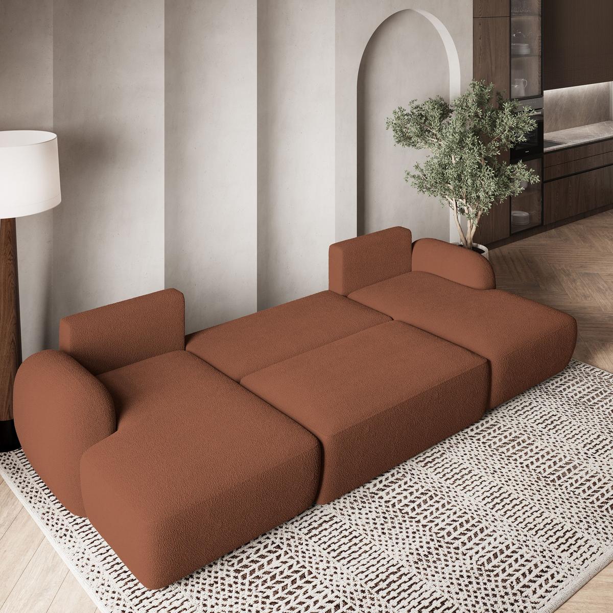 WOHNLANDSCHAFT SAVONA N Orange Boucle-Stoff mit Schlaffunktion - Schwarz/Orange, Holz/Kunststoff (320/90/148cm) - MASSENO