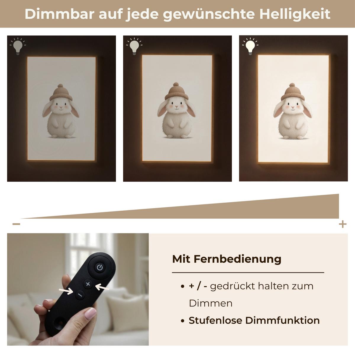 WANDLEUCHTE MIT AKKU Kaninchen - Hut - Ohren - Beige 60x90 cm - Creme, Holzwerkstoff (60/90/8cm) - OnlyWow