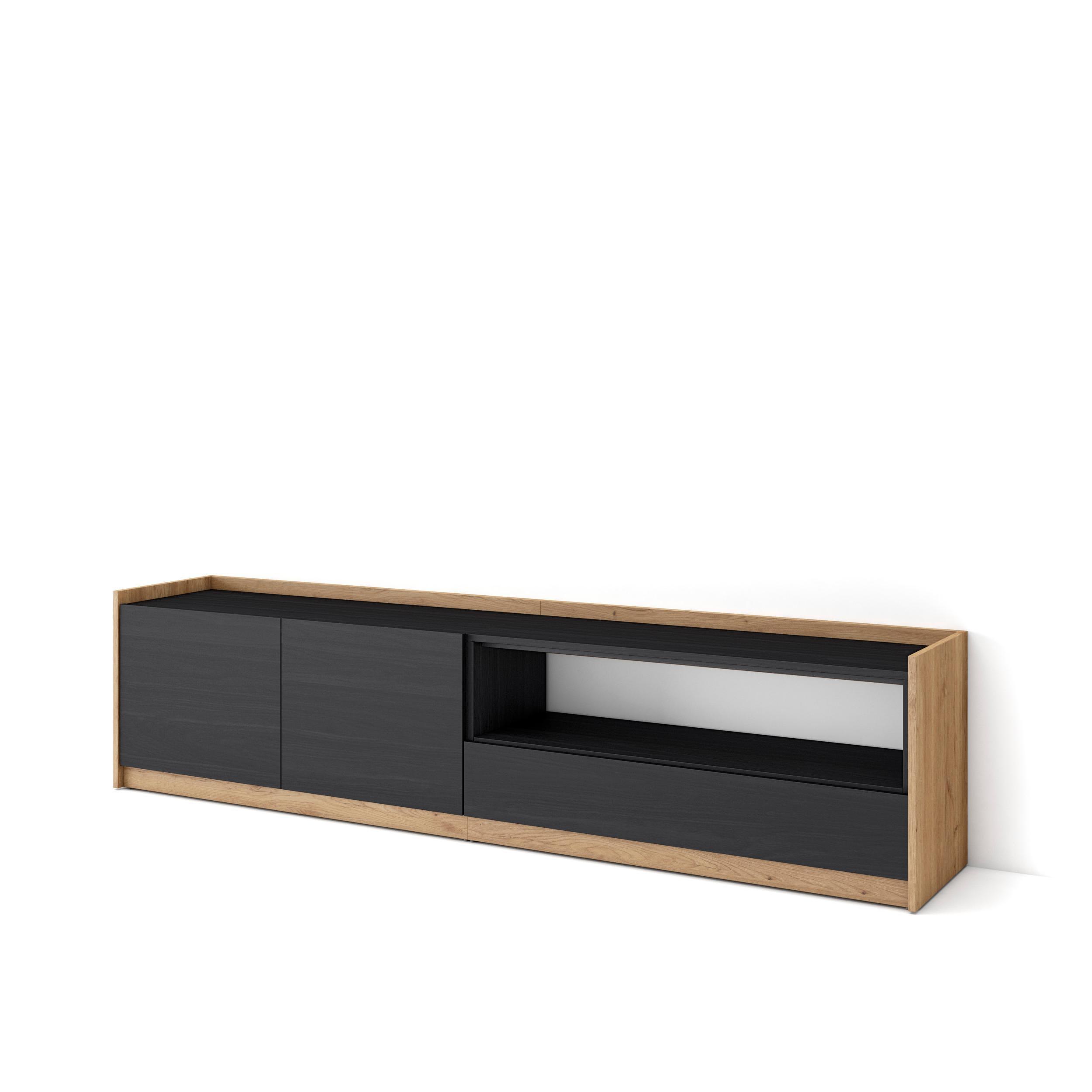 LOWBOARD, Schwarz Eiche, 207/37/50cm - Schwarz, Holzwerkstoff (207/50/37cm) - Skraut Home