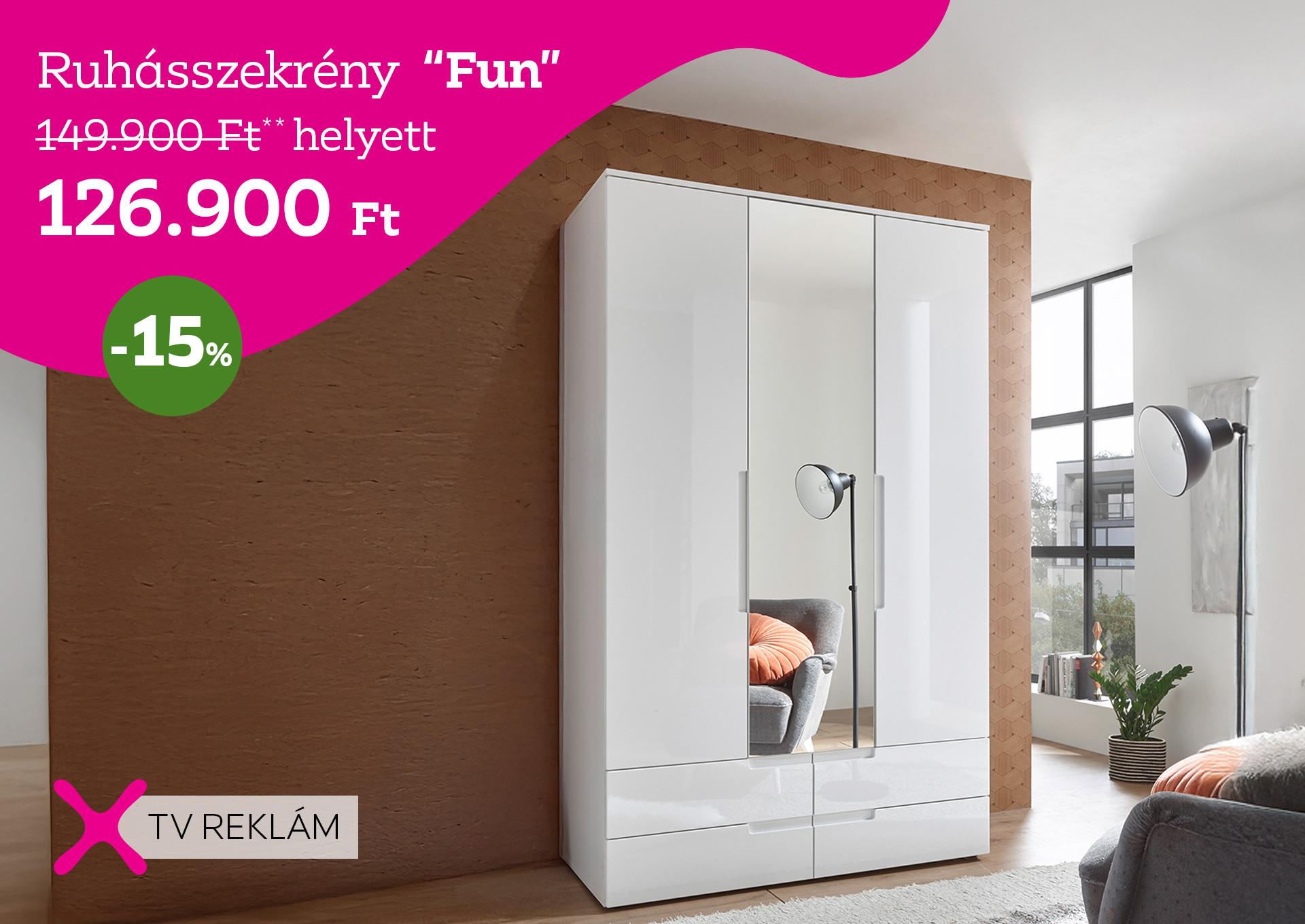 ruhásszekrény FUN 149900 Forint helyett 126900 Forint, kedvezmény mértéke 15%