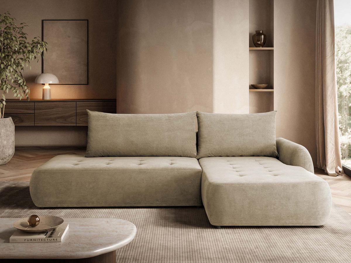 ECKSCHLAFSOFA Bueno I, Seite: Rechts - Beige/Schwarz, Holz/Textil (185/300cm) - MIRJAN24