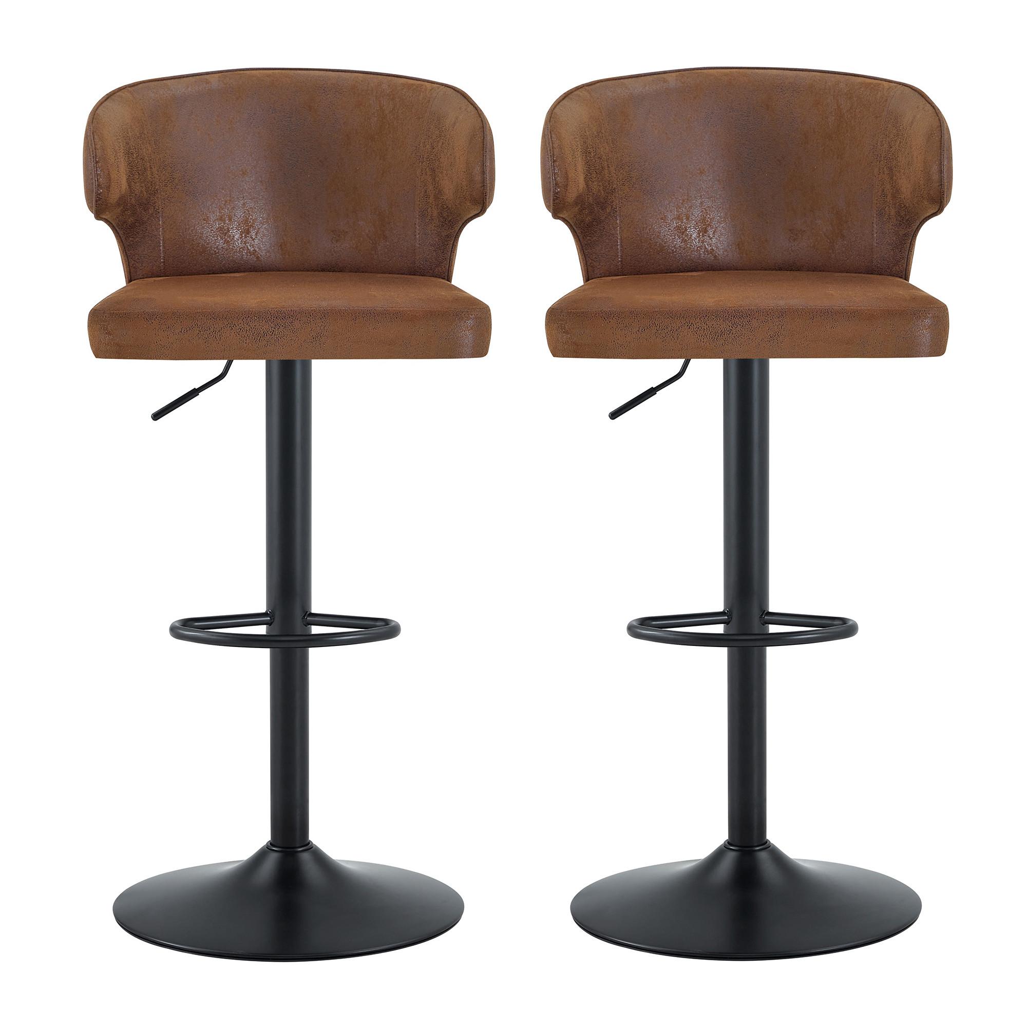 BARHOCKER 2er Set Braun Höhenverstellbar mit Lehne & Fußstütze - Braun, Textil (49.7/110/45cm) - Urban Meuble