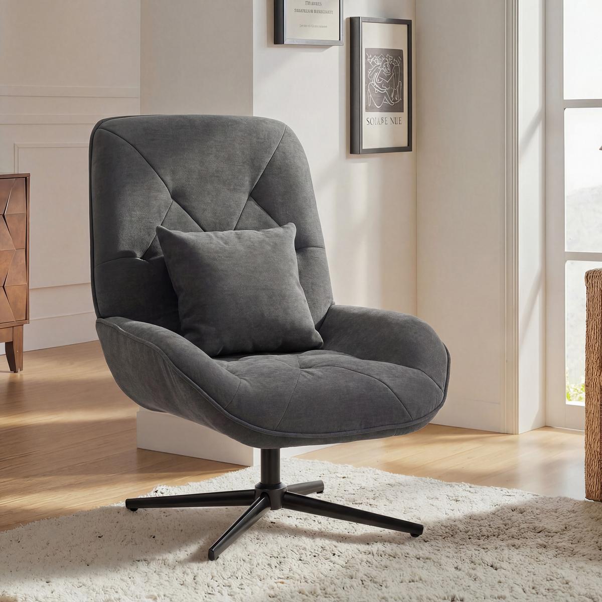 SESSEL Chenille Schaumstoff Dunkelgrau - Dunkelgrau/Schwarz, Textil/Metall (72/96/92cm) - HOMCOM