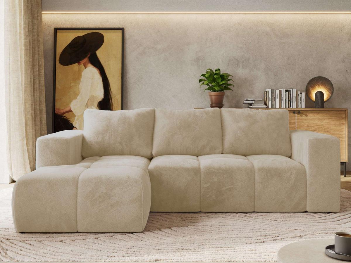 ECKSOFA MONIVA Creme Plüsch - Links - Creme/Schwarz, Kunststoff/Textil (164/266cm) - MKS