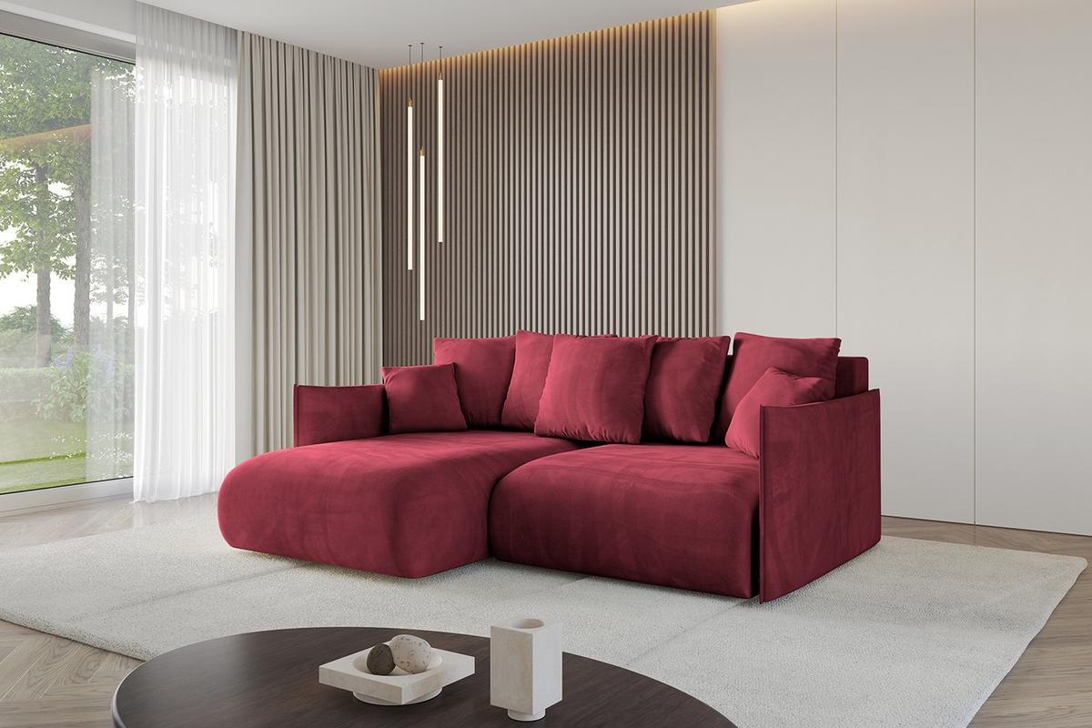 ECKSOFA Ottomane links ONESK-L 216x177x72 Bordeauxrot Velours - Bordeaux, Holzwerkstoff/Kunststoff (216/177cm) - ALTDECOR