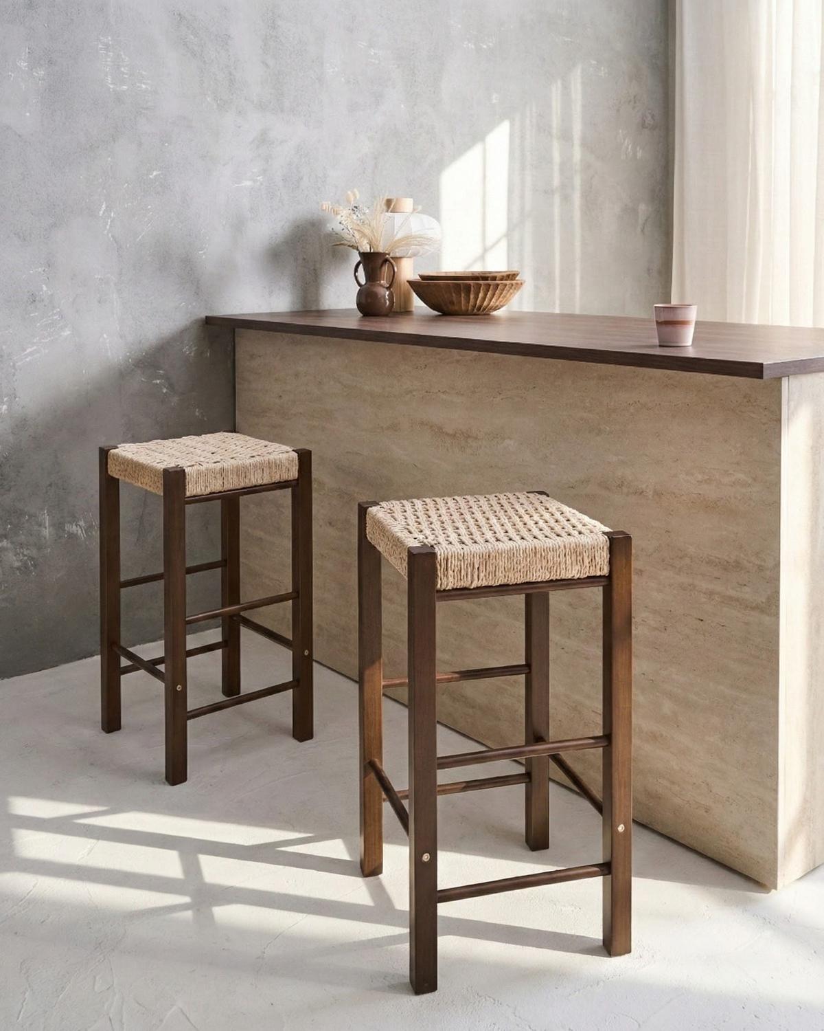 BARHOCKERN 2er-Set Braun Embrun - Dunkelbraun/Beige, Holz (35/66/35cm) - Beliani