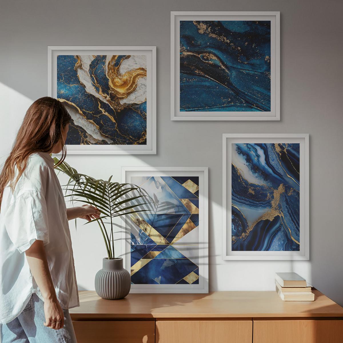 BILDER SET 4er Set - 50x50 cm & 40x60 cm Weißer Rahmen - Abstrakte, elegante Muster - Weiß, Kunststoff (50/50cm) - TULUP
