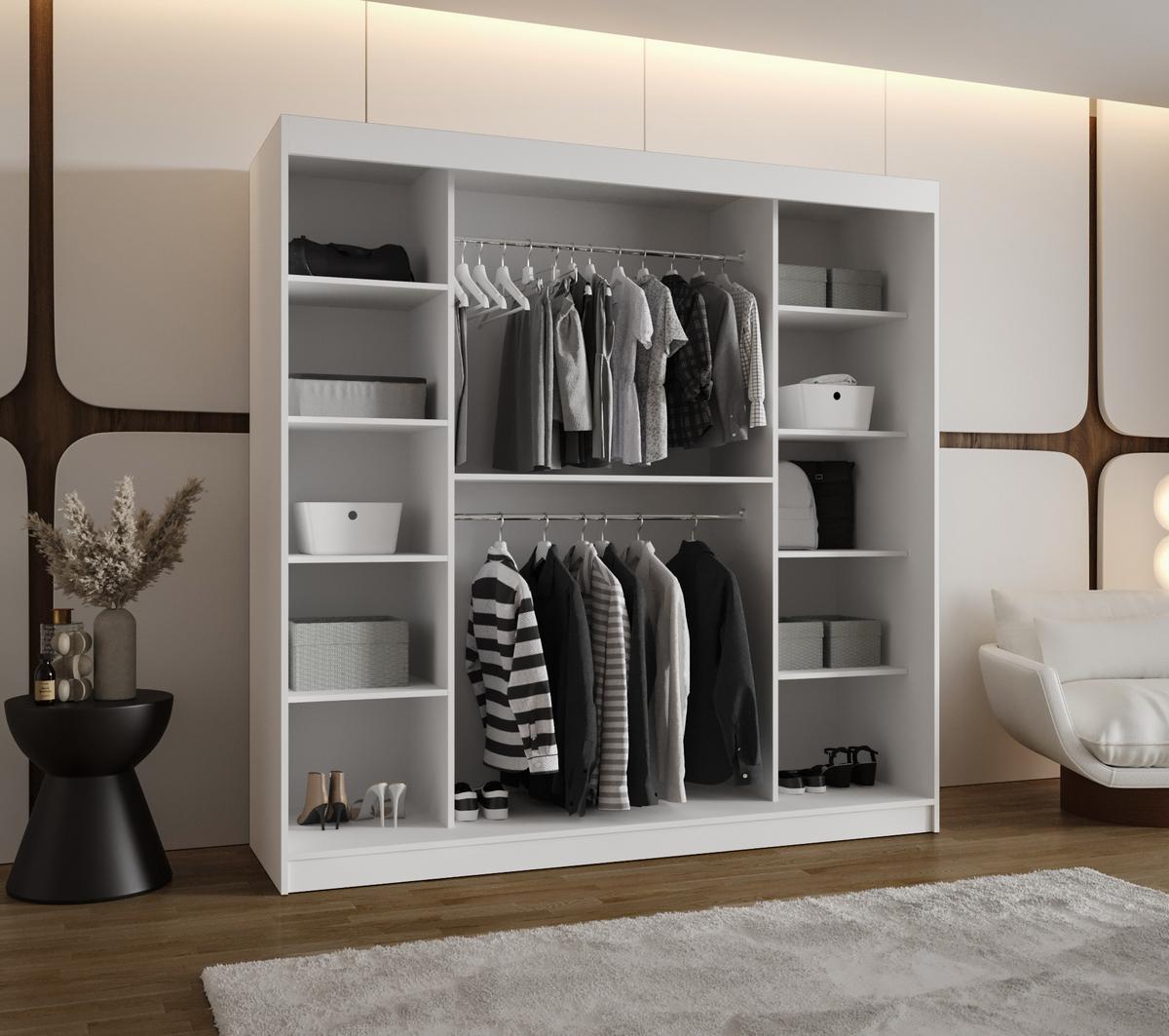 SCHIEBETÜRENSCHRANK TOKYO 200/200/62 2-türig - Silberfarben/Weiß, Holz/Kunststoff (200/200/62cm) - MÖBEL KRYSPOL
