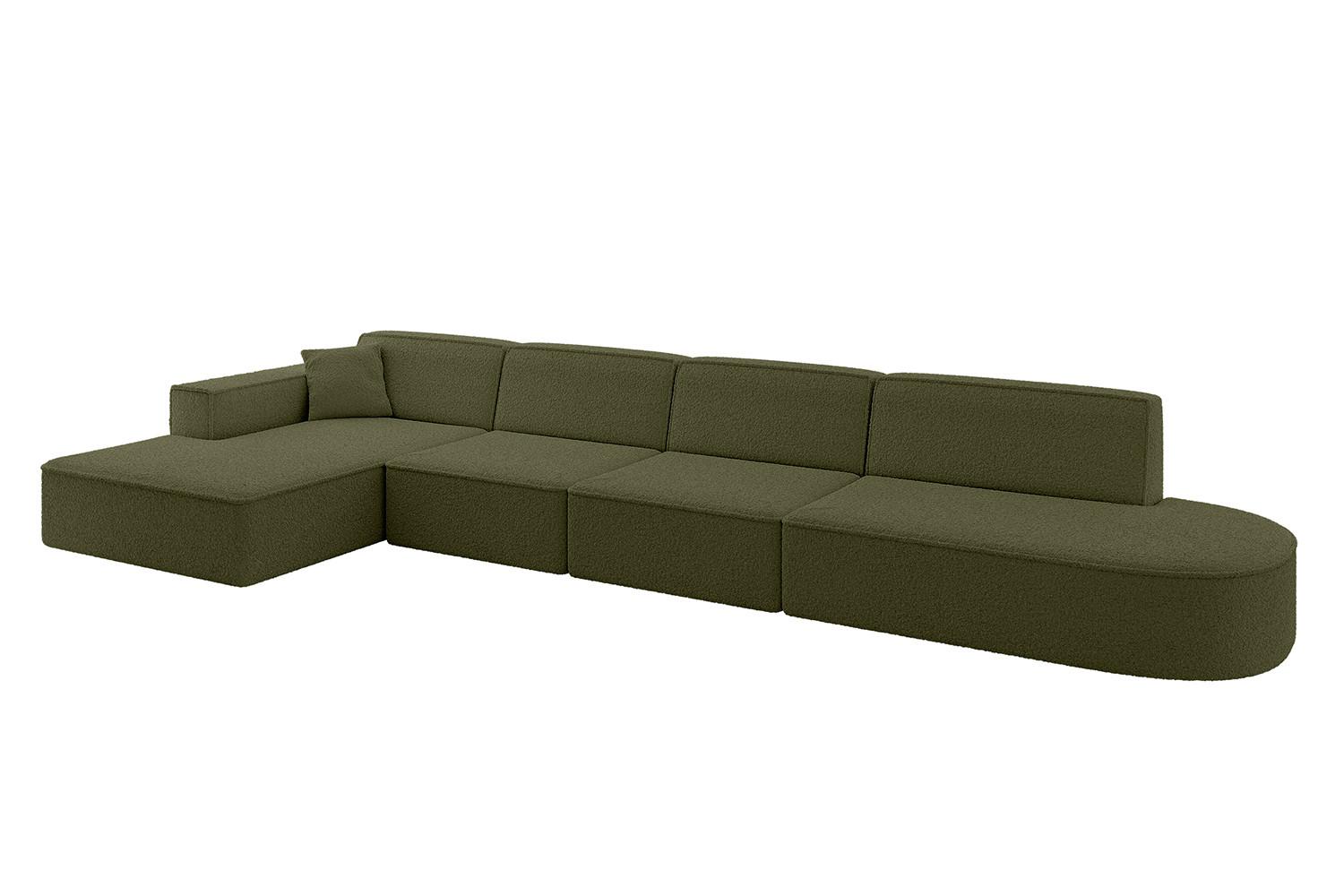 ECKSOFA Ottomane Links IREA-L3-v4 - 412x165x77 cm Grün - Platinfarben/Olivgrün, Holzwerkstoff/Textil (412/165cm) - ALTDECOR