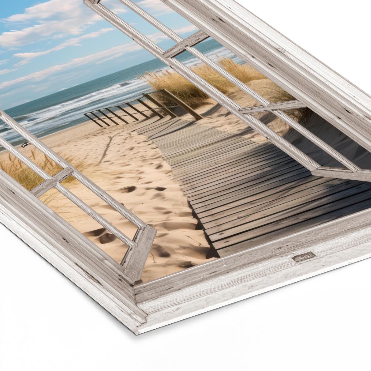 POSTER MIT RAHMEN Fenster - Meer - Küste - Natur - Ausblick - Strand - Wattenmeer Bilderrahmen 30x40 cm - Beige, Papier (30/40cm) - MuchoWow