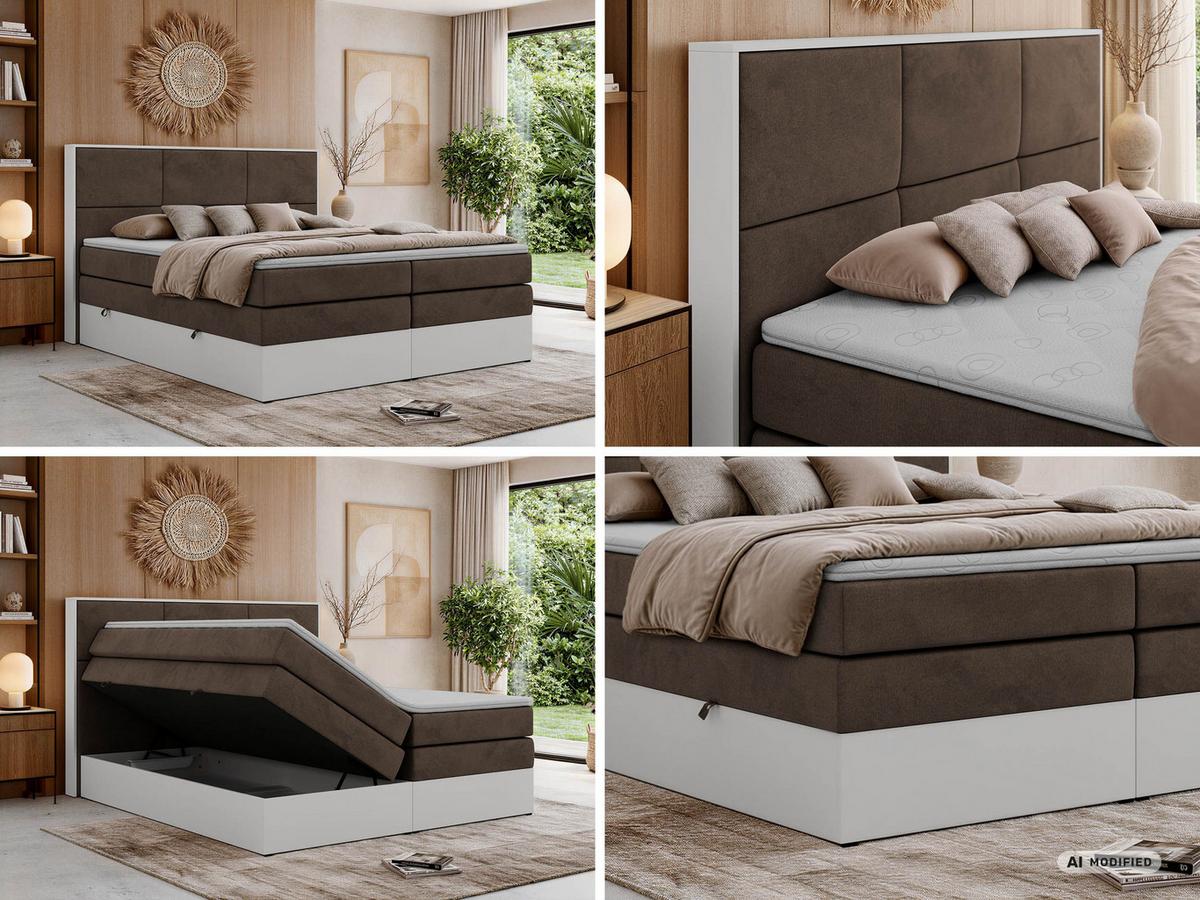 BOXSPRINGBETT DELVIT KING 200/200 - Braun Velvet - Topper Visco - H3 - Schwarz/Braun, Kunststoff/Textil (200/200cm) - MKS
