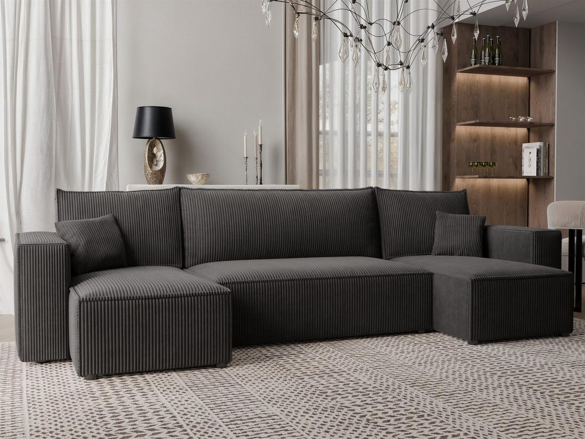 WOHNLANDSCHAFT Adara Schlaffunktion - Schwarz, Holzwerkstoff/Textil (312/83/145cm) - Fun Möbel
