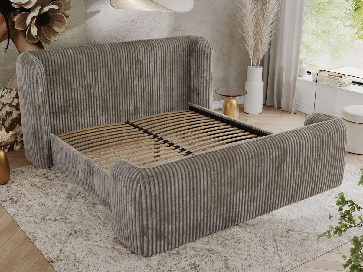POLSTERBETT EMORA CLASSIC DUO 140/200 - Hellbraun Cord - Multipocket-Matratze - Hellbraun, Textil (140/200cm) - MKS