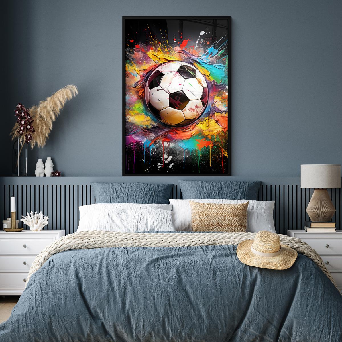 POSTER MIT RAHMEN Fußball - Farbe - Farben - Schwarz - Weiß Bilderleiste 80x120 cm - Weiß, Papier (80/120cm) - MuchoWow