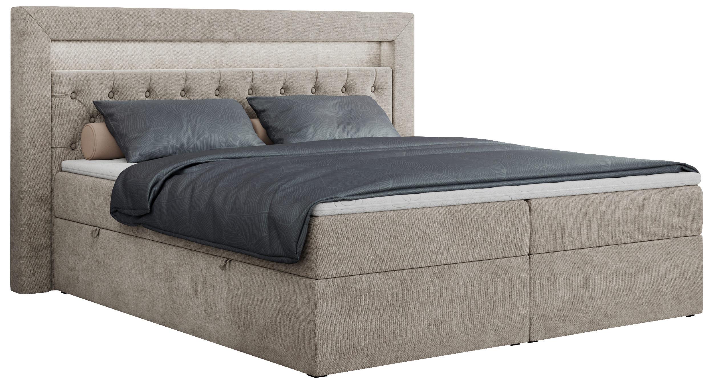 BOXBETT GOLD-6 LED 200/200 Beige Struktur - H3 - Beige, Holz/Textil (200/200cm) - MKS