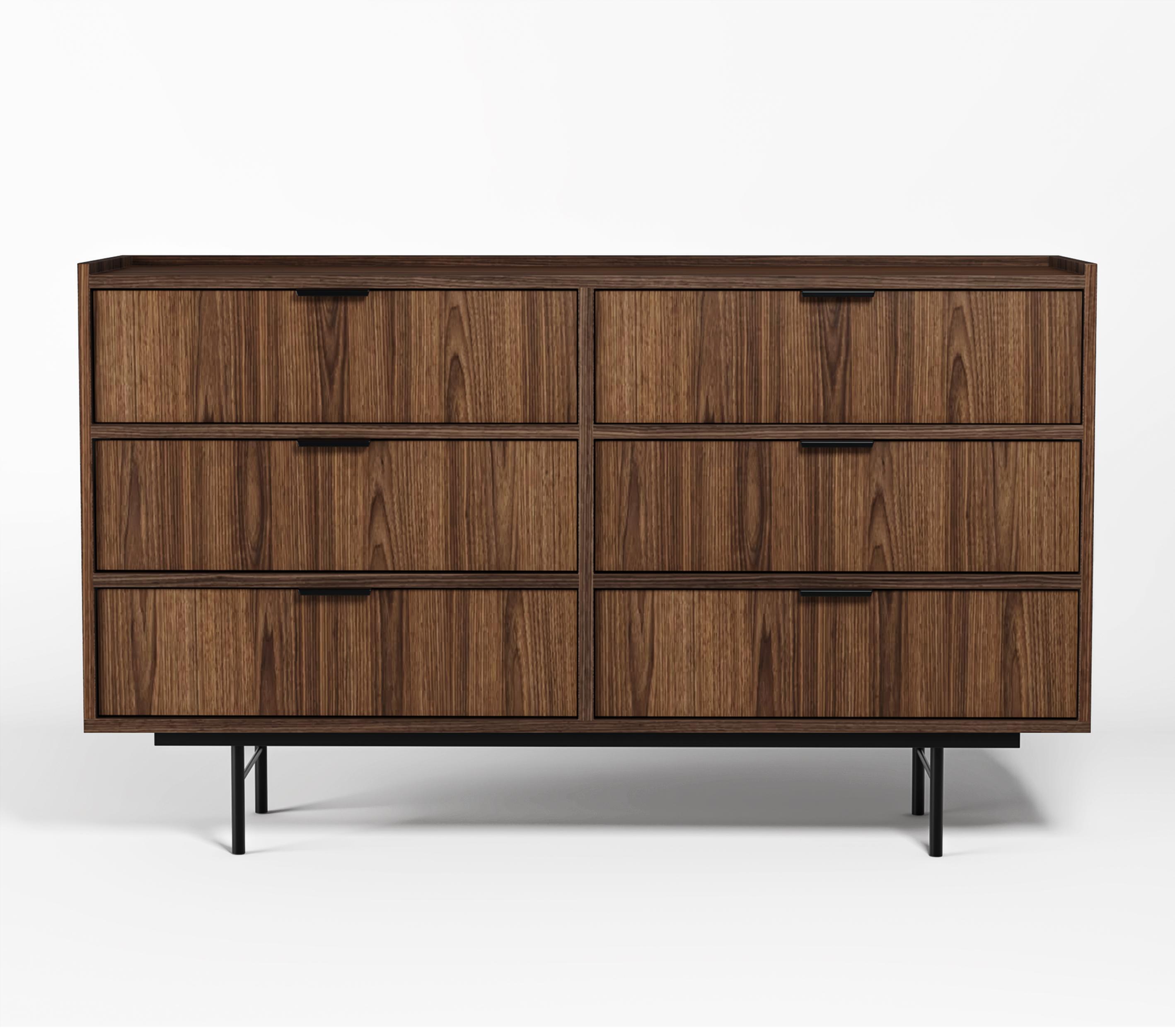 SIDEBOARD Nordiva 6S Warmia Walnut 150/90/40 cm – Metallgestell - Walnussfarben/Schwarz, Holzwerkstoff/Metall (150/90/40cm) - AX Living
