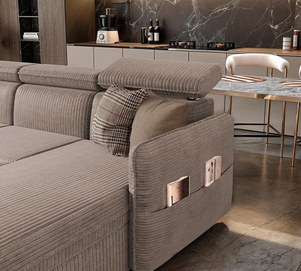 WOHNLANDSCHAFT BENI mit Schlaffunktion und Bettkasten Beige - Beige/Schwarz, Kunststoff/Textil (286/60/166cm) - Idohome
