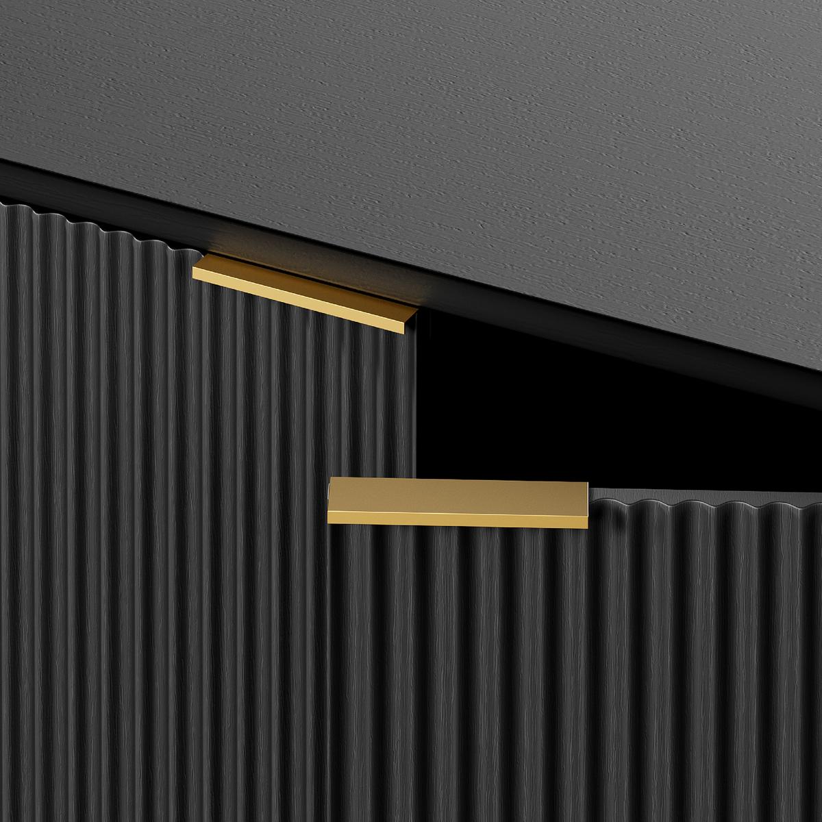 SIDEBOARD Schwarz 80 cm mit Riffeloptik & Gold-Griffen - Schwarz, Holzwerkstoff (80/80/40cm) - Urban Meuble