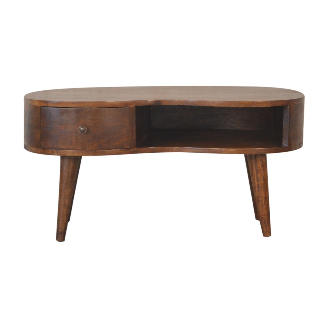 COUCHTISCH Massivholz-Kastanien-Welle, 1 Schublade und offenes Fach, Dunkelbraun - Dunkelbraun/Messingfarben, Mangoholz/Holz (50/80/40cm) - Artisan Furniture