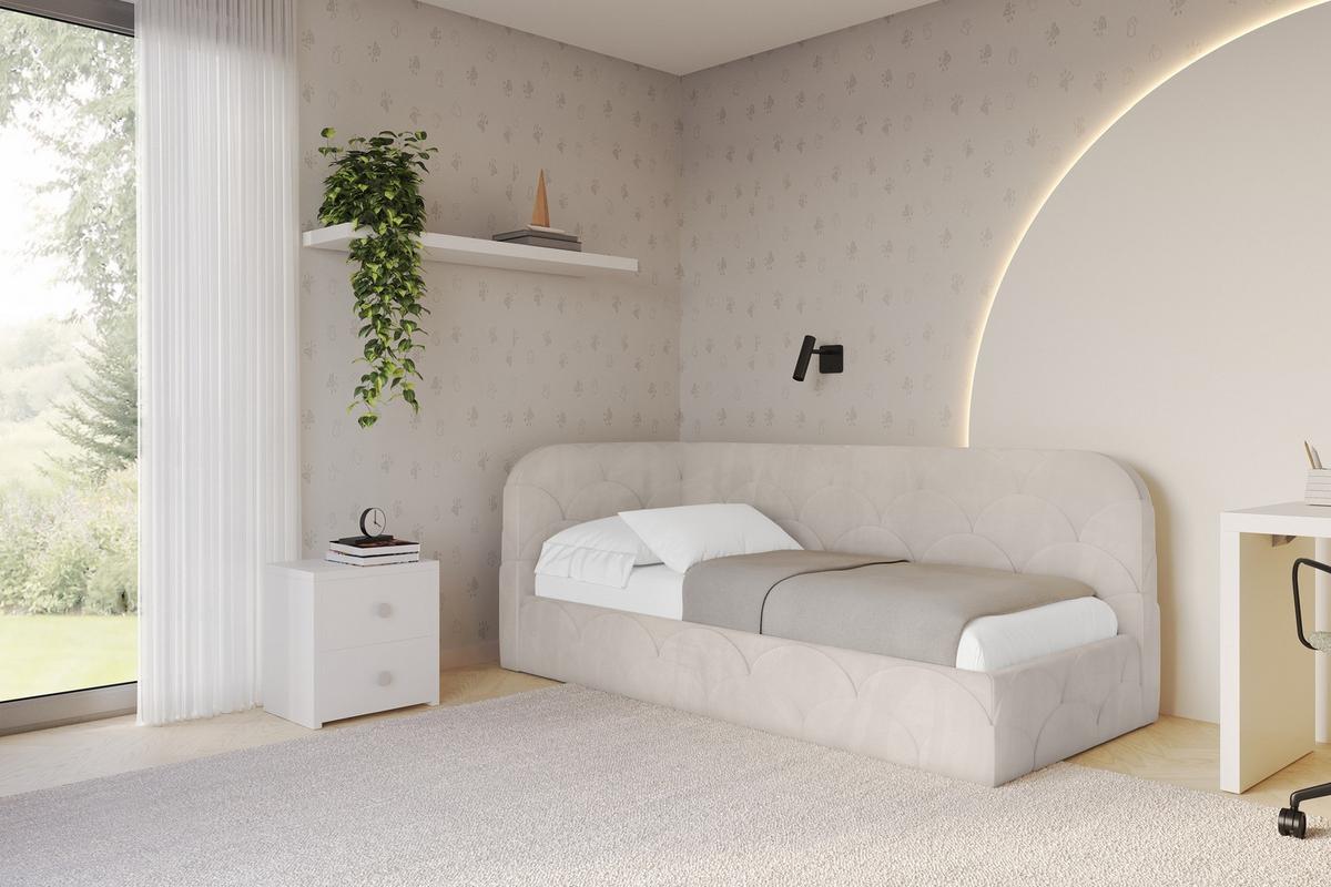 EINZELLBETT Jugendbett mit Bettkasten, Rechts - ELRY 100x200 Beige - Sandfarben, Holzwerkstoff/Textil (100/200cm) - ALTDECOR