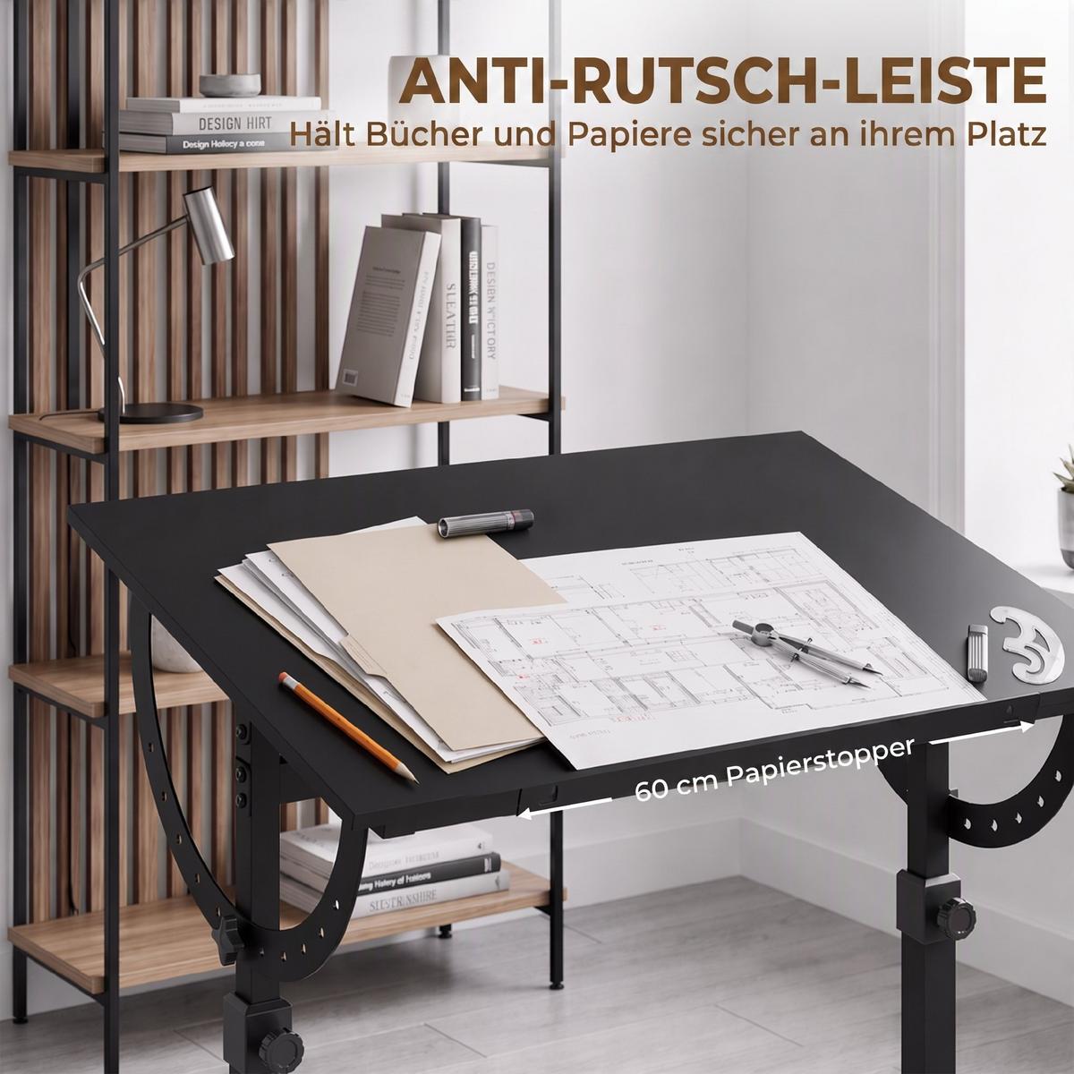 ZEICHENTISCH Spanplatte Stahl Schwarz - Schwarz, Holzwerkstoff/Metall (90/60/90cm) - HOMCOM