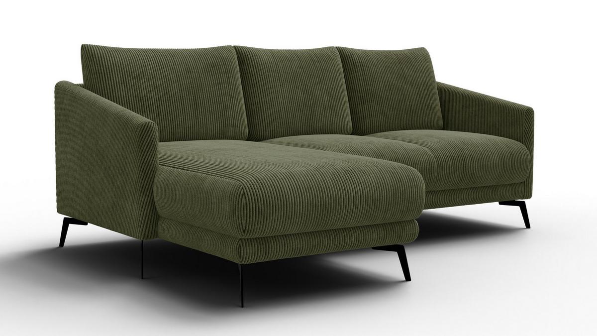 ECKSOFA VILT 3-Sitzer, olive - Schwarz/Olivgrün, Holzwerkstoff/Textil (221/156cm) - Wozimo