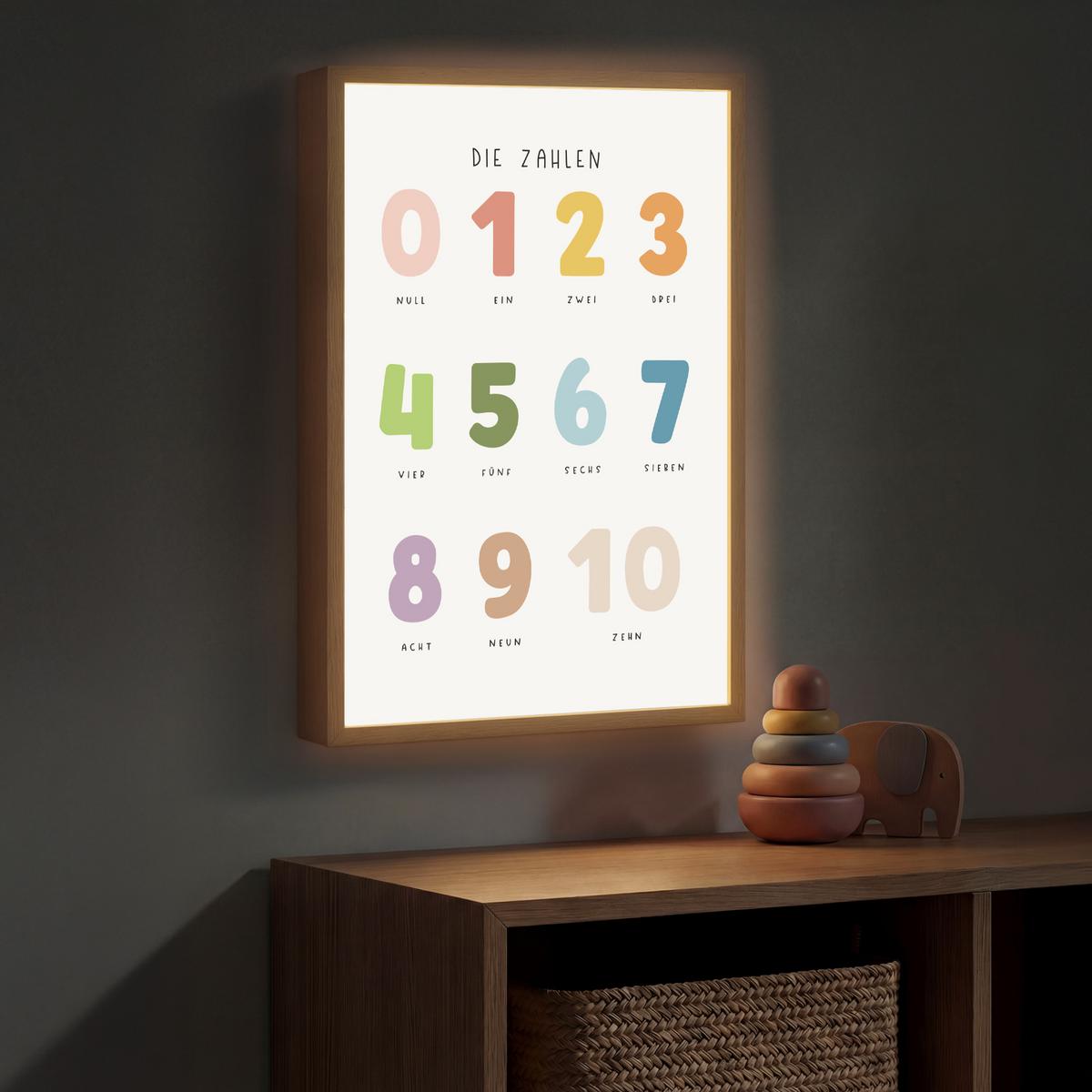 NACHTTISCHLAMPE MIT AKKU Pädagogisch - Zählen lernen - Weiß - Farben - 1-10 40x60 cm - Weiß, Holzwerkstoff (8/40/60cm) - OnlyWow