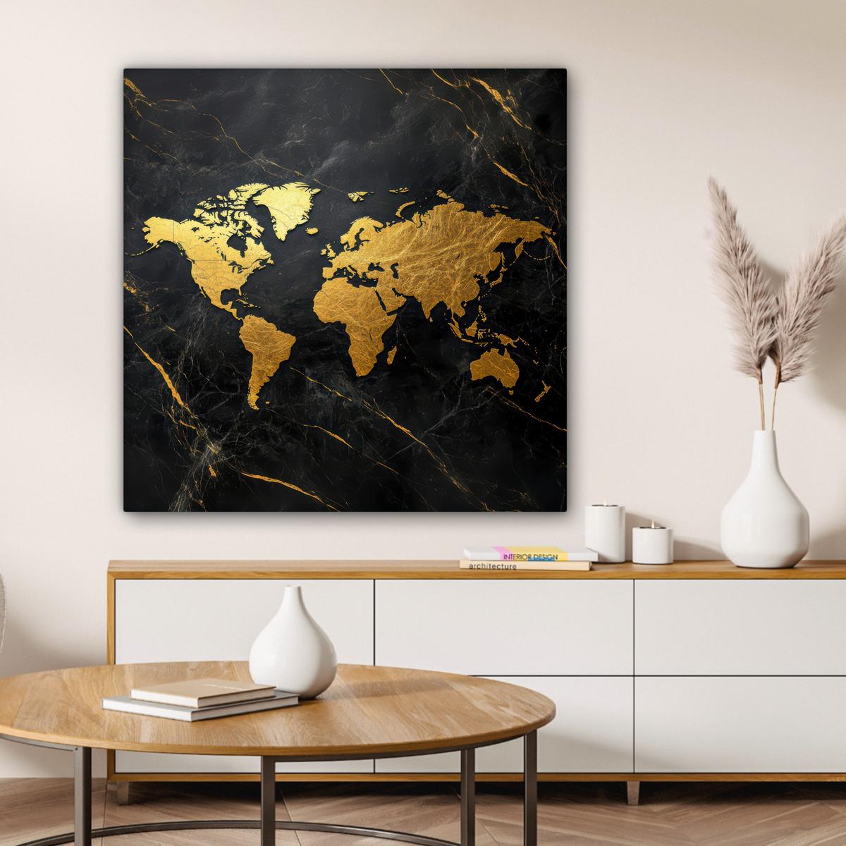 LEINWANDBILD Weltkarte - Gold - Marmor Deko Groß 90x90 cm - Goldfarben, Textil (90/90cm) - MuchoWow