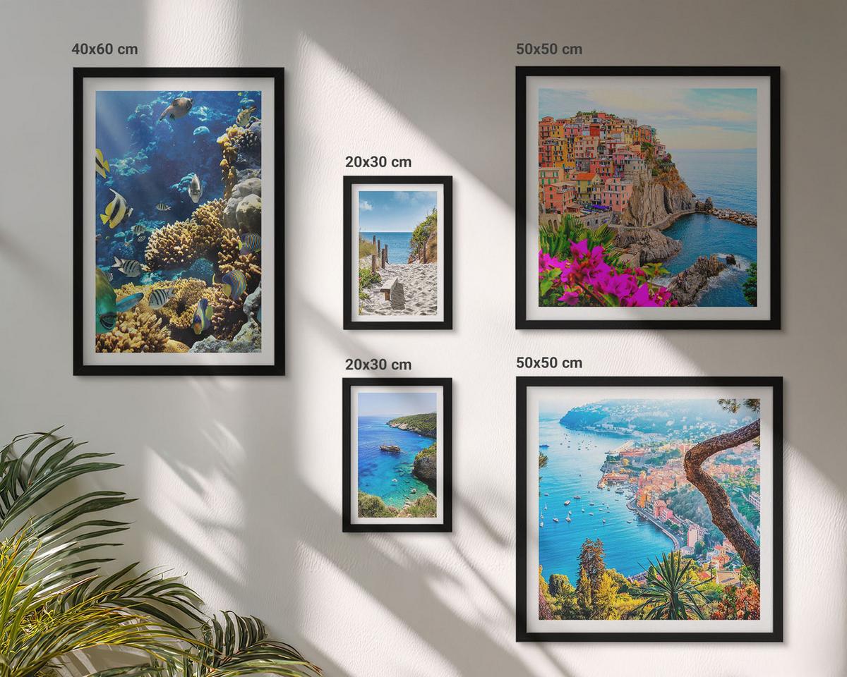 BILDER SET 5er Set - 50x50 cm & 20x30 cm & 40x60 cm Schwarzer Rahmen - Berglandschaften im Hintergrund - Schwarz, Kunststoff (40/60cm) - TULUP