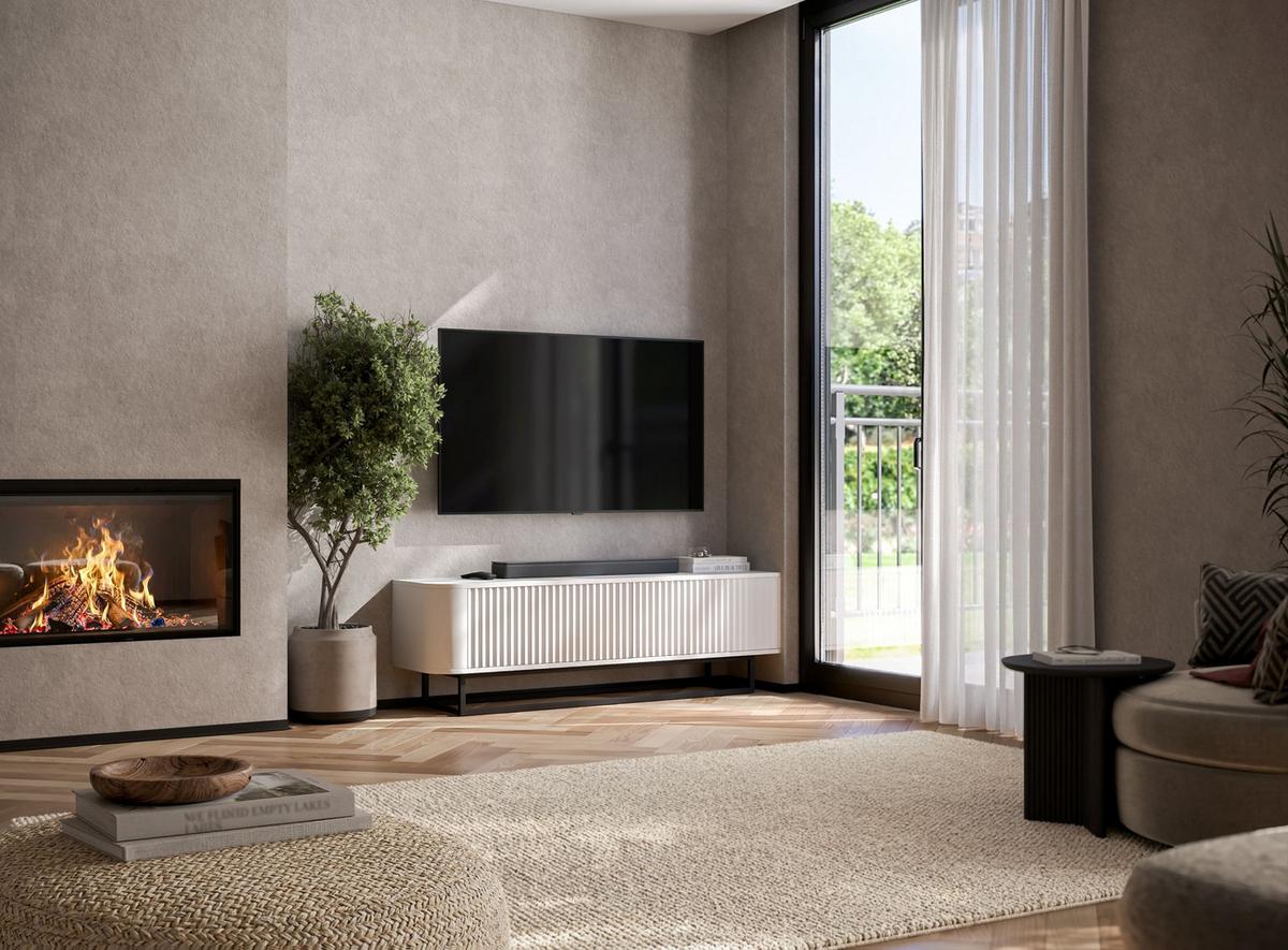 TV-LOWBOARD Aurora Weiß matt 140 cm mit Metallrahmen - Goldfarben/Weiß, Holzwerkstoff/Metall (140/44/35cm) - Meble Lindner
