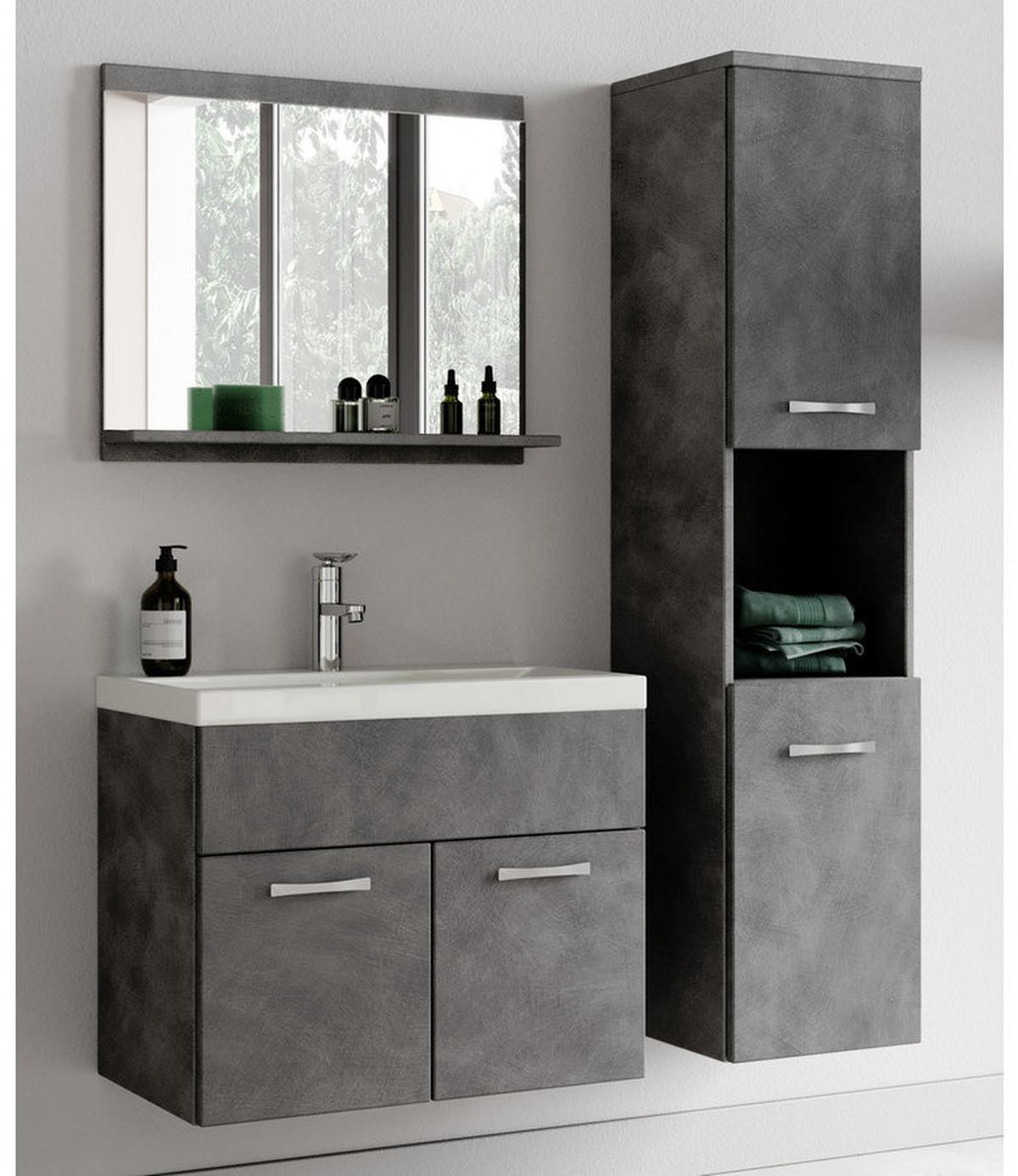 BADMÖBEL-SET Montreal 2 Teile Dunkel Grau - 60 x 35 x 51 cm - Grau, Holz (60/51/35cm) - Badplaats