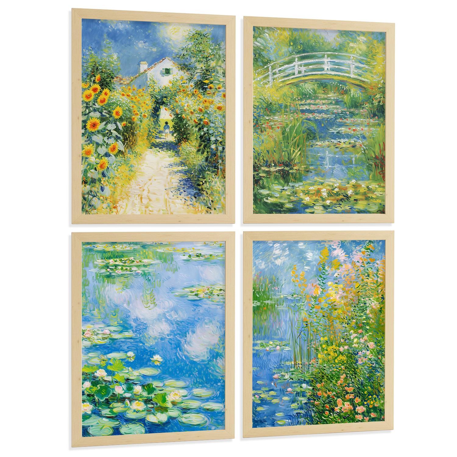 POSTER 4er Bilder-Set Wandbilder Matisse Stil modern Wohnzimmer Deko, Schlafzimmer, Küche, Badezimmer Leichter Holzrahmen A3 - Beige, Papier (29.7/1/42cm) - Nacnic