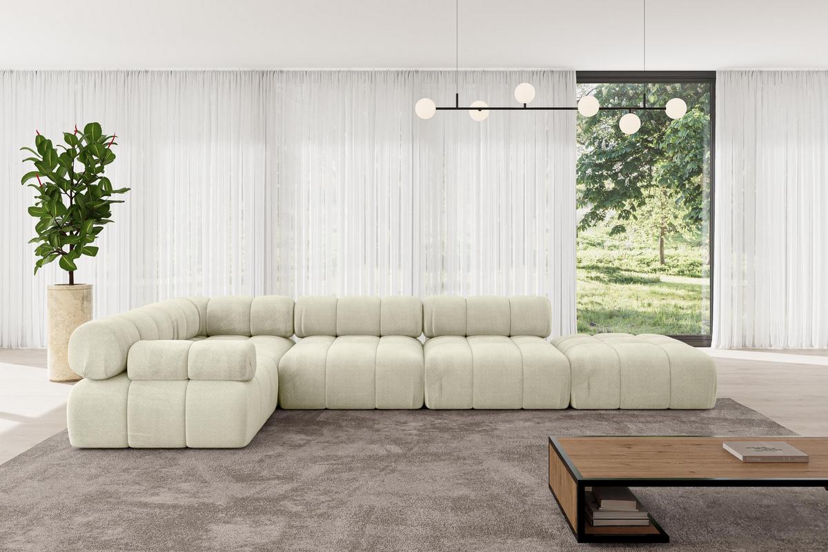 ECKSOFA modulares Sofa Felto-L2 - 380x190x70 cm Beige Velours - Beige, Holzwerkstoff/Textil (380/190cm) - ALTDECOR
