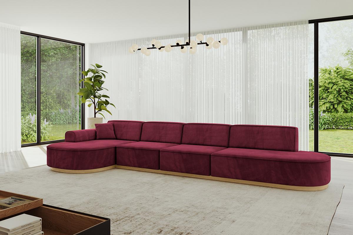 ECKSOFA Ottomane Links MARI-L3-v2 - 413x171x83 cm Bordeaux Velours - Bordeaux, Holzwerkstoff/Textil (413/171cm) - ALTDECOR