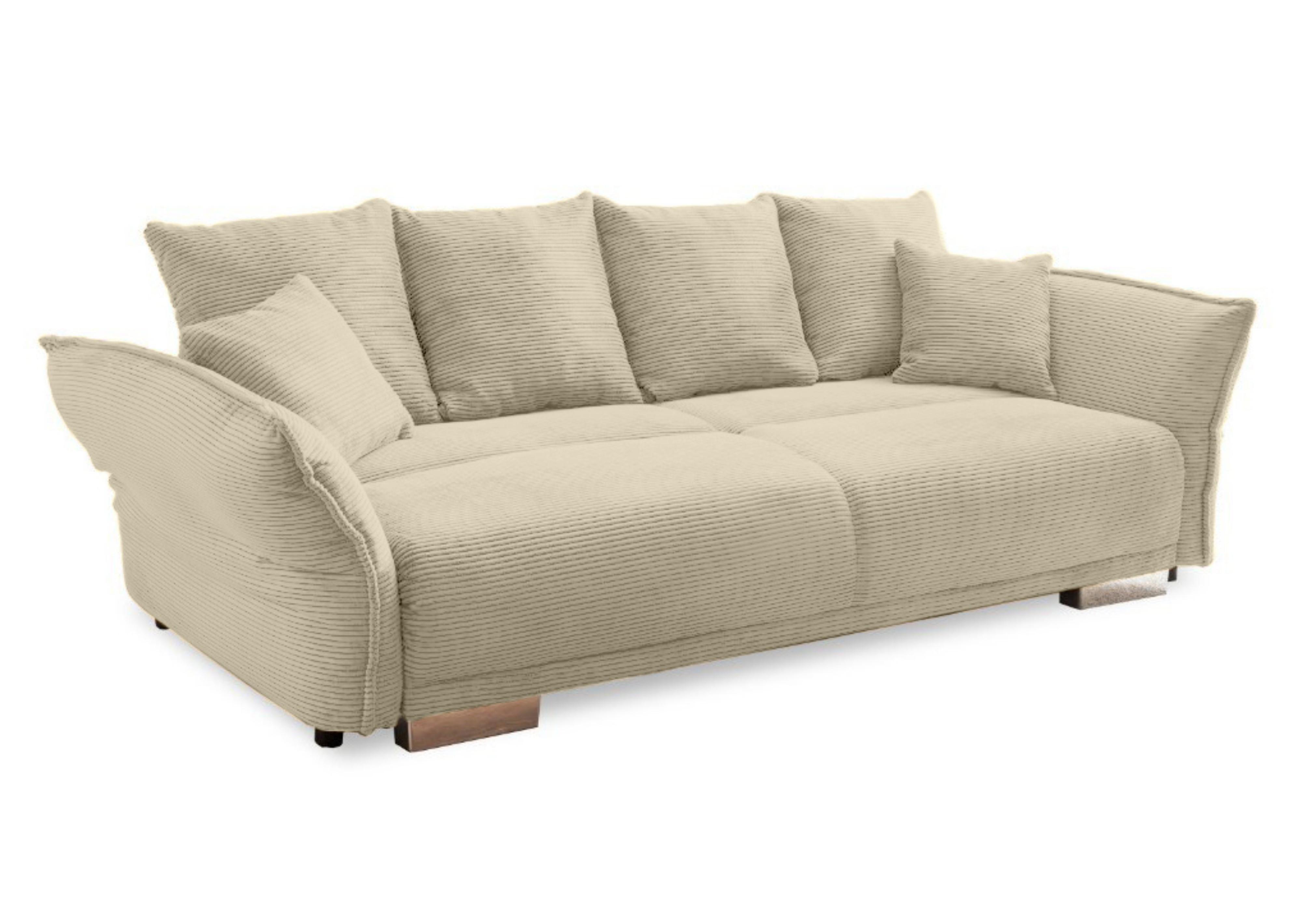 BIG-SOFA mit Schlaffunktion, Bettkasten, Federkern, Armlehnen verstellbar B242/T131/H90 cm, Liegefläche 168x199 cm, Cord Beige Grau / 17215 - Chromfarben/Greige, Kunststoff/Textil (242/90/131cm) - luma-home