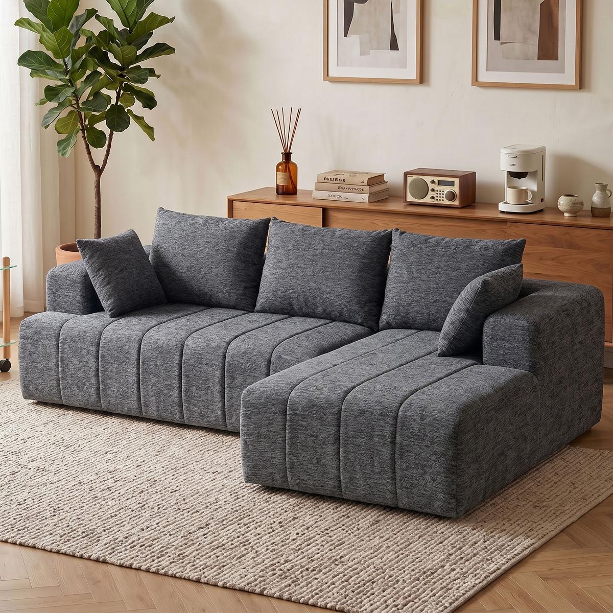 ECKSOFA Polyester Grau - Grau, Textil (158/256cm) - HOMCOM