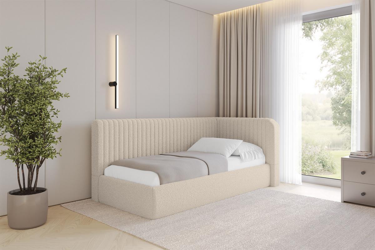 EINZELLBETT Jugendbett mit Bettkasten und Matratze H3/H4, Links - AURY 90x200 Dunkelbeige - Cappuccino, Holzwerkstoff/Textil (90/200cm) - ALTDECOR