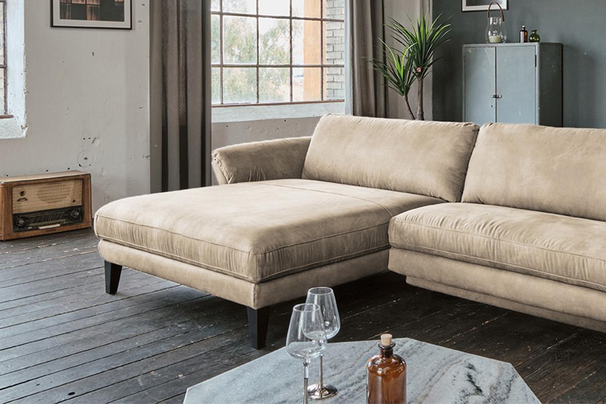 ECKSOFA MALTA Beige Webstoff - Beige/Schwarz, Buchenholz/Textil (302/175cm) - KAWOLA