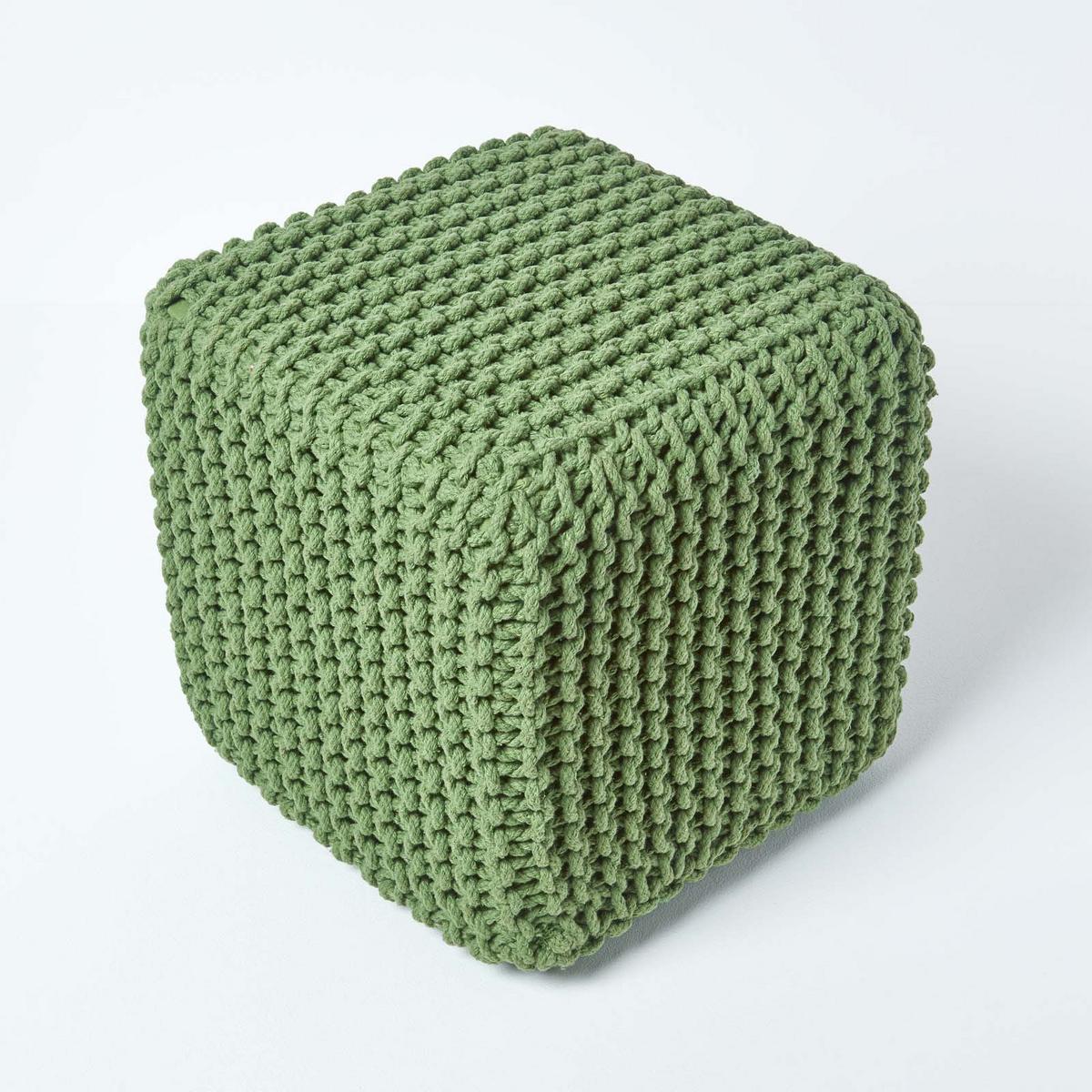 STRICK-POUF tannengrün, Sitzwürfel 35/35/35 cm - Waldgrün, Textil (35/35/35cm) - Homescapes