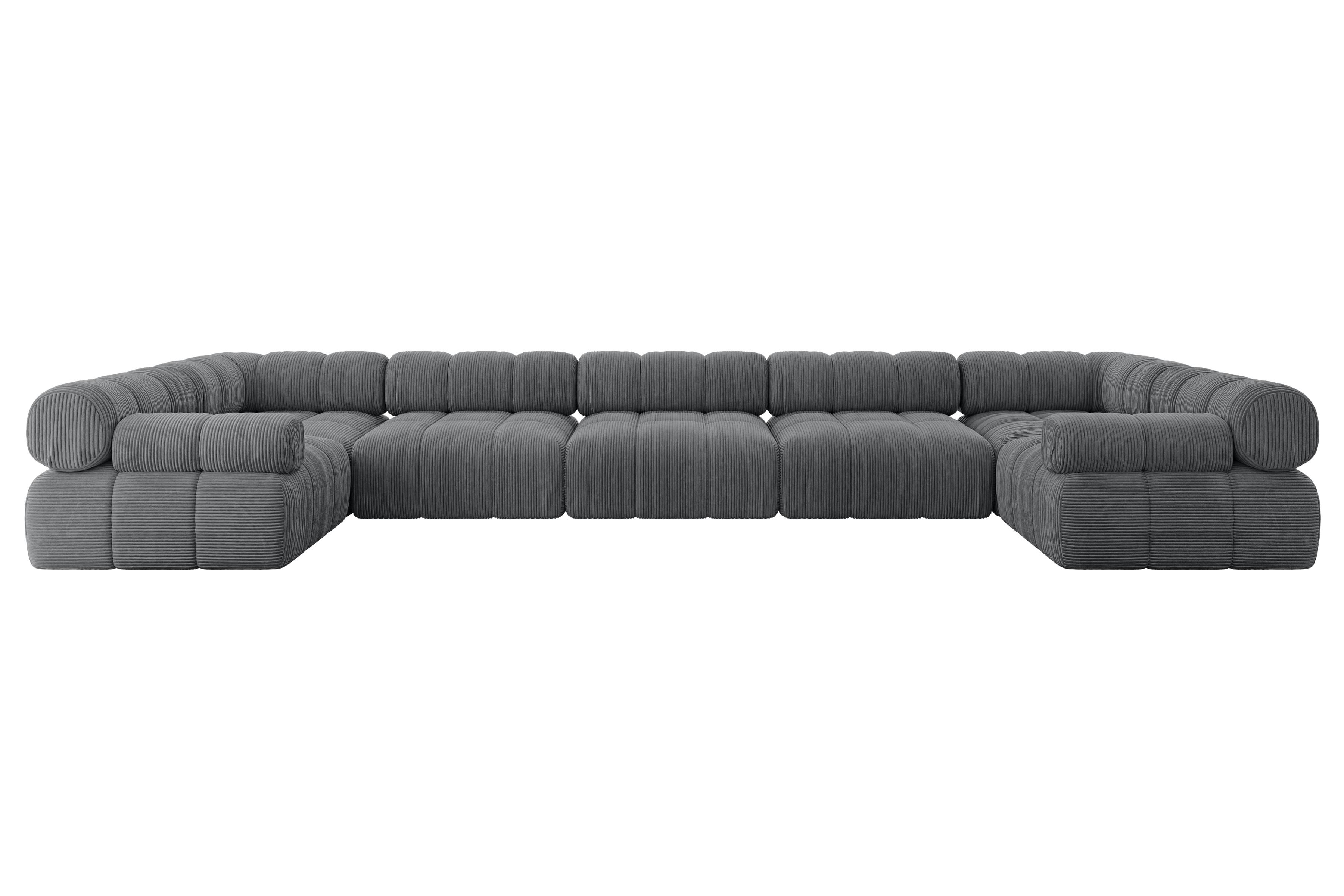 WOHNLANDSCHAFT modulares Sofa Birno-U3 - 475x190x70 cm Dunkelgrau Cord - Dunkelgrau, Holzwerkstoff/Textil (475/70/190cm) - ALTDECOR