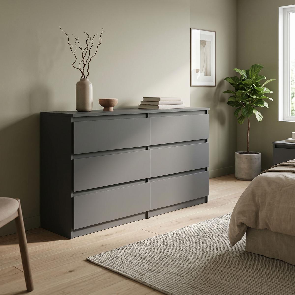 KOMMODE NUDO 138,5/78,5/39cm mit 6 Schubladen Türen Anthrazit - Anthrazit, Holzwerkstoff (138.5/78.5/39cm) - MASSENO
