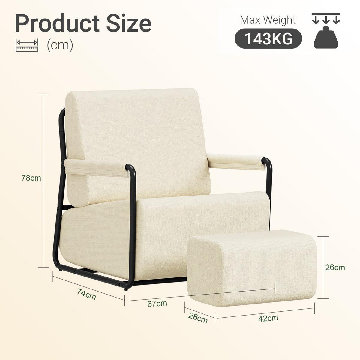 SESSEL mit Hocker FST99-MI - Ahornfarben/Creme, Fell/Metall (59/78/74cm) - SoBuy