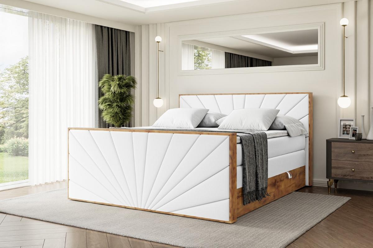 BOXSPRINGBETT mit Matratze H3|H4 und Lattenrost - LOLLI6-Z KING-200x200 - Weiß Kunstleder - Weiß, Holzwerkstoff (200/200cm) - ALTDECOR