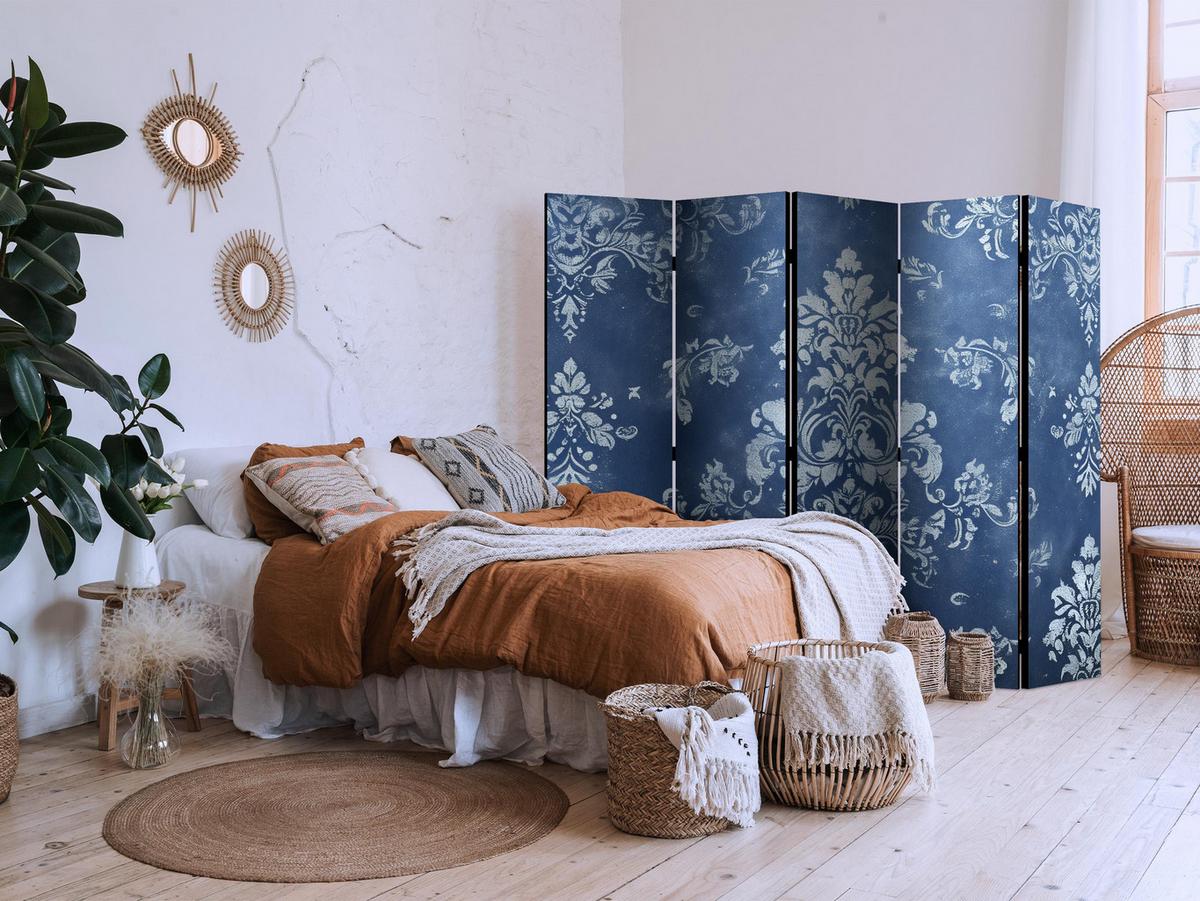 PARAVENT 5-tlg 225x172 cm Glamour Ornamente - Blau, Holz/Textil (225/172/3cm) - Muralo