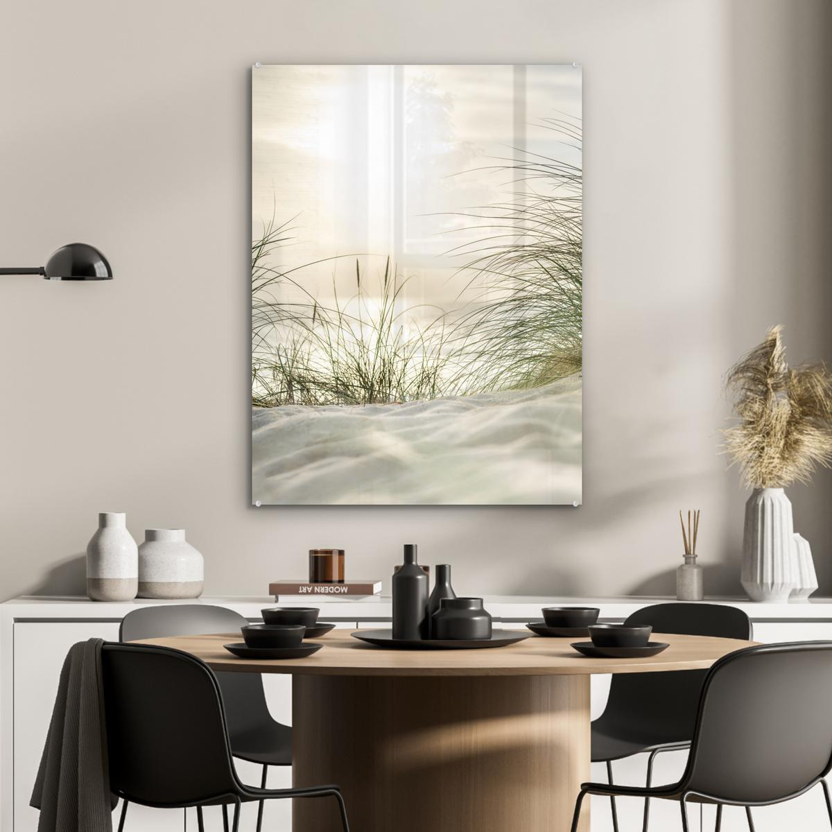 ACRYLGLASBILD Dünen mit Strandhafer in der Sonne des Nationalparks Schleswig-Holsteinisches Wattenmeer 60x80 cm - Creme, Glas (60/80cm) - MuchoWow