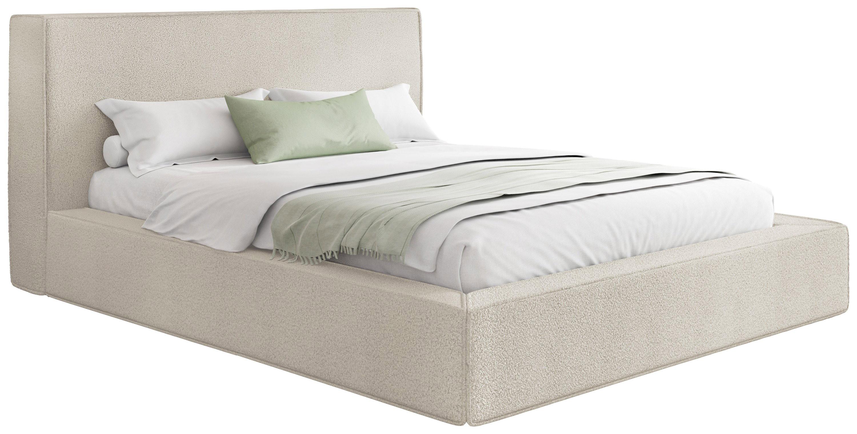POLSTERBETT Merlin mit Bettkasten, Metall-Lattenrost & hohem Kopfteil in Creme Bouclé 160x200 cm - Birkefarben/Creme, Kunststoff/Textil (160/200cm) - WFL GROUP