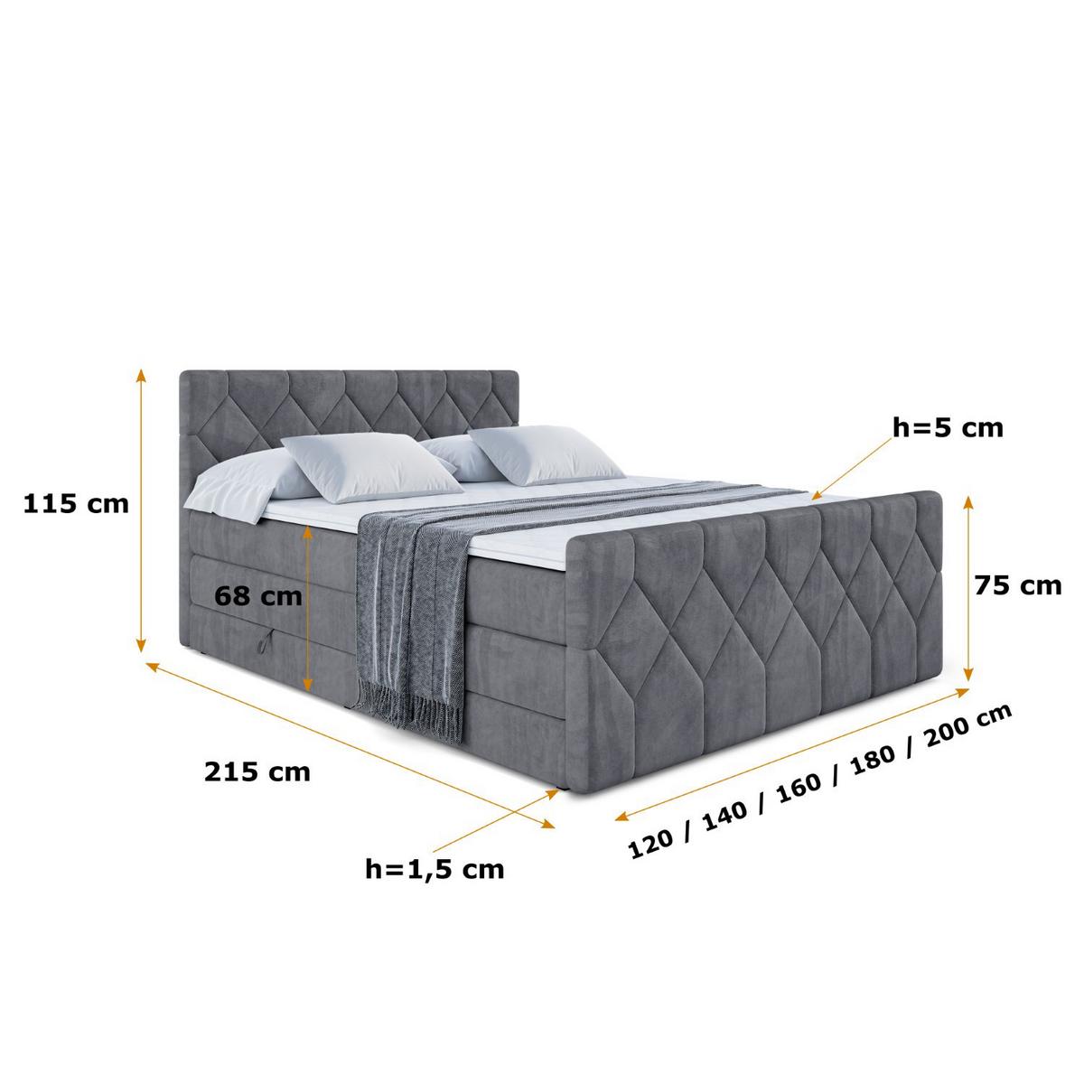 BOXSPRINGBETT CATOR-Z KING - 180x200 - H3/H4 - Dunkelgrau - Dunkelgrau, Holzwerkstoff (180/200cm) - ALTDECOR