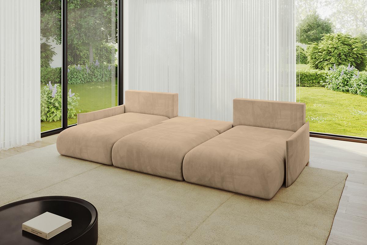 WOHNLANDSCHAFT mit Schlaffunktion und Bettkasten ONESK-U-v1 317x177x72 Beige Velours - Beige, Holzwerkstoff/Kunststoff (317/72/177cm) - ALTDECOR
